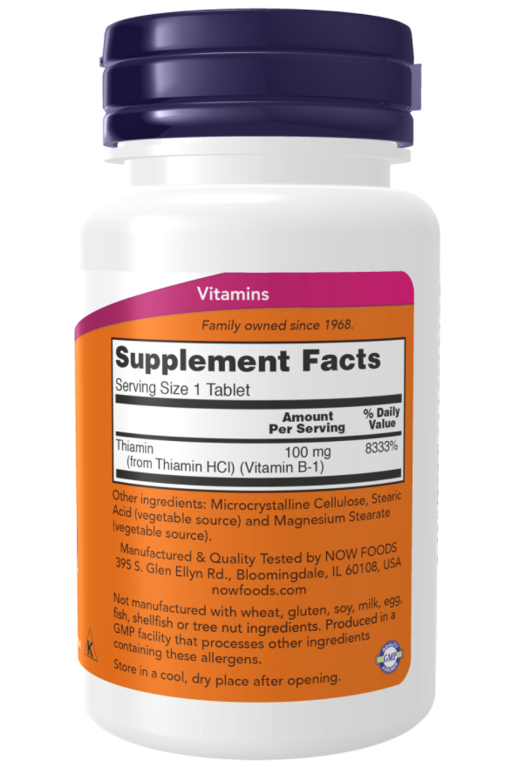 NowFoods - Thiamin - Vitamin B1 - 100 Tablets